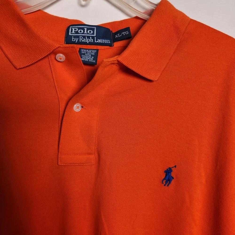 Polo Ralph Lauren Mens XL Tall Orange Polo Shirt Navy Pony 100% Cotton Classic